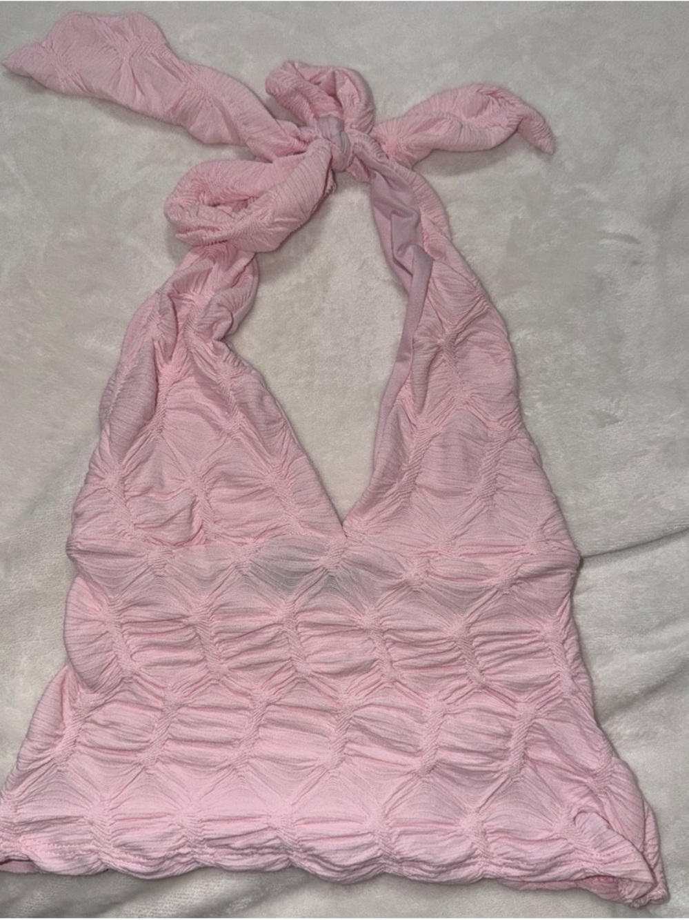 Women’s Pink Halter Bandeau Top - Textured Tie-Neck
